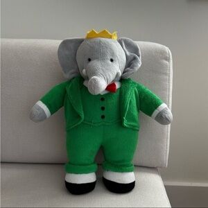VINTAGE KING BABAR GREEN SUIT AND CROWN PLUSH TOY APPROX 13"